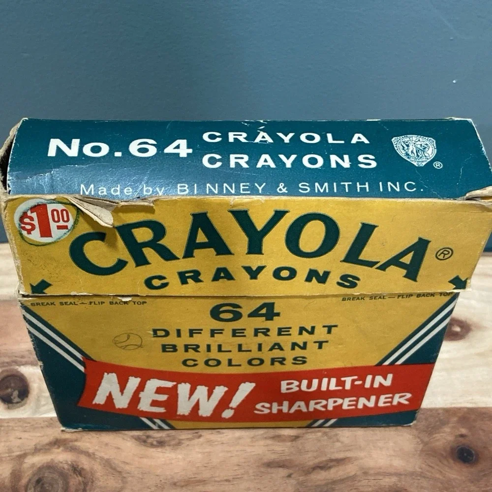 Vintage Crayola Crayons Binney Smith #64 Box Built In Sharpener + B & S 8 Pack